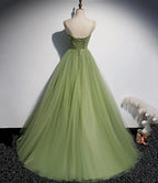 Green tulle long prom dress A line evening dress s56 by simplepromdress