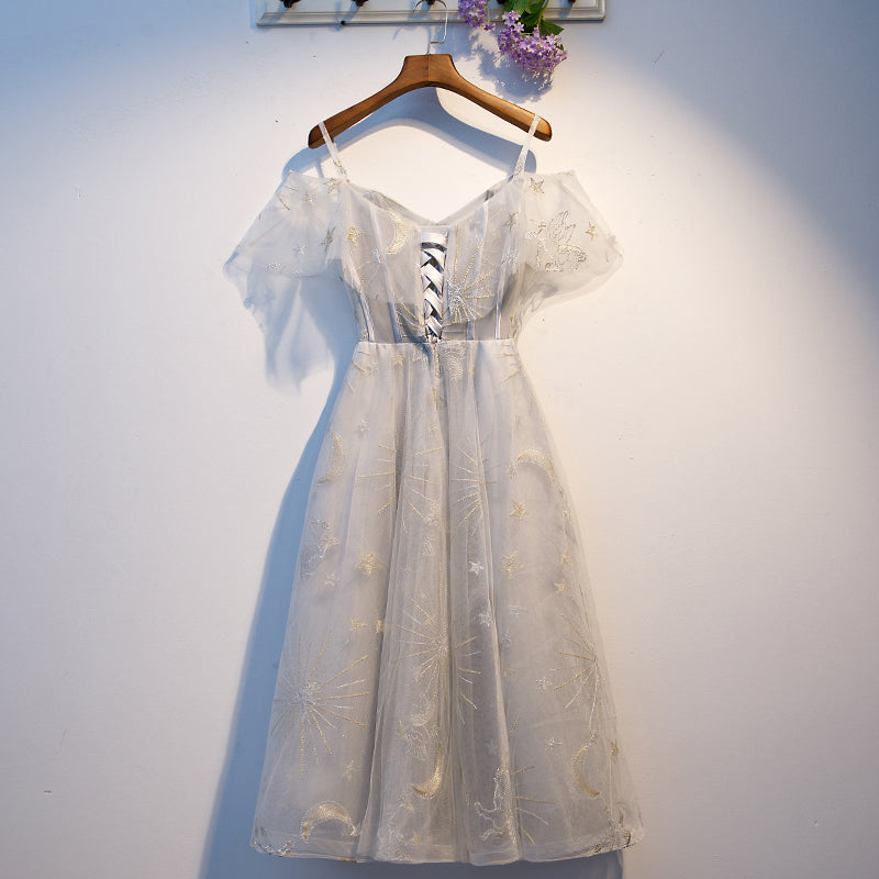 Cute gray tulle short homecoming dress s96