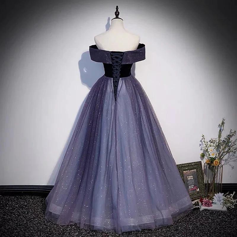 Purple tulle long prom dress A line evening gown s66 by simplepromdress