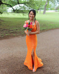 Elegant Mermaid Orange Sequins Long Prom Dress Formal Evening Dresses Y1307 by simplepromdress