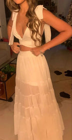 Charming Two Piece White Evening Dress White Wedding Guest Dress Y1326 by simplepromdress