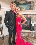 Hot Pink Mermaid Sequins Prom Dresses V-Neck Trumpet Long Prom Evening Dress Customized Size Y1284 by simplepromdress
