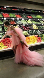 Charming Pink Tulle Hi-low Prom Dress,Strapless Pink Evening Dress Y1316 by simplepromdress