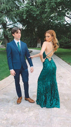 Green Mermaid Long Formal Gown with Split,Backless Evening Dress Y1576 by simplepromdress