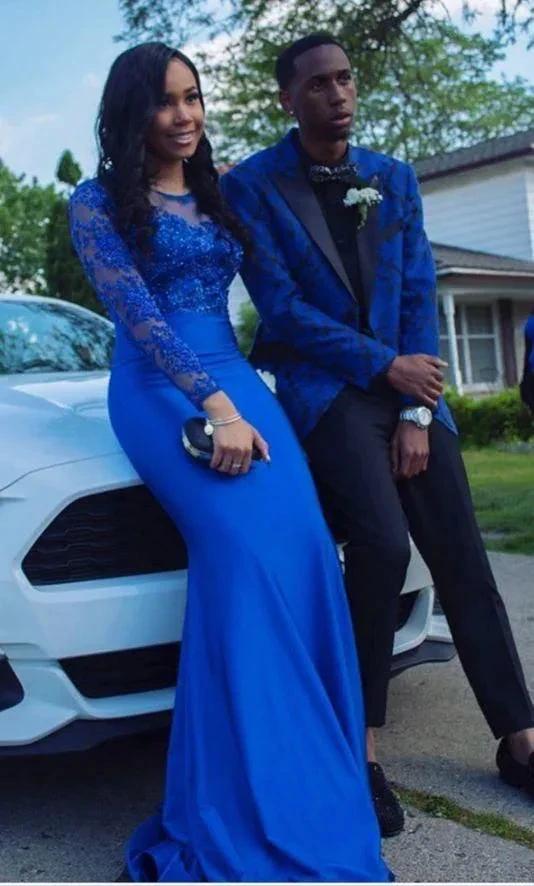 Long Sleeve Royal Blue Prom Dress,Elegant Royal Blue Evening Dress Y1589 by simplepromdress