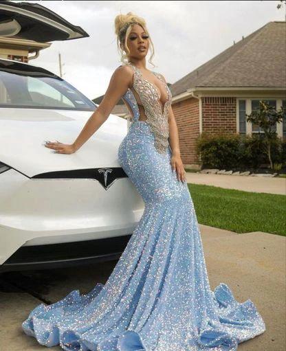 Blue Sparkly Evening Dress Long Mermaid Prom Dress Y1647 by simplepromdress