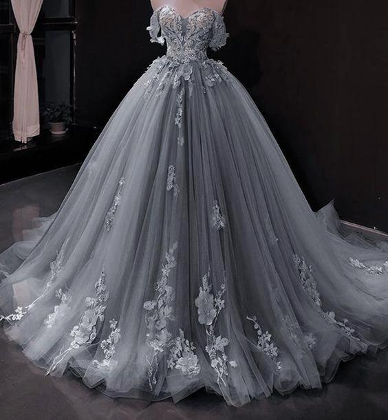Blue lace applique elegant off the shoulder ball gown Y1578 by simplepromdress