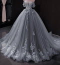Blue lace applique elegant off the shoulder ball gown Y1578 by simplepromdress