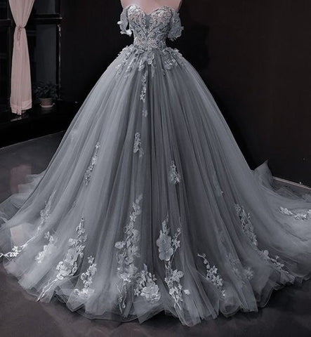 Vestido de fiesta elegante con apliques de encaje azul y hombros descubiertos Y1578