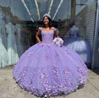 Purple Quinceañera Flower Ruffles Sweetheart Princess Ball Gown Y1610 by simplepromdress