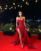 Red Sequins Mermaid Evening Dress with Split Sexy Prom Dress Y1640 by simplepromdress