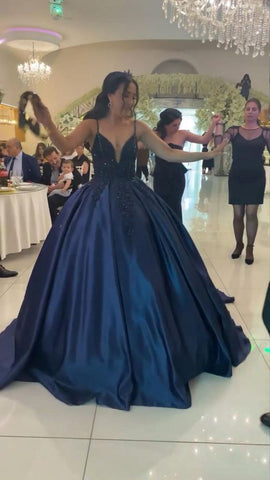 A-Linie Spaghettiträger Marineblau Ballkleid Geburtstagspartykleid Y1612