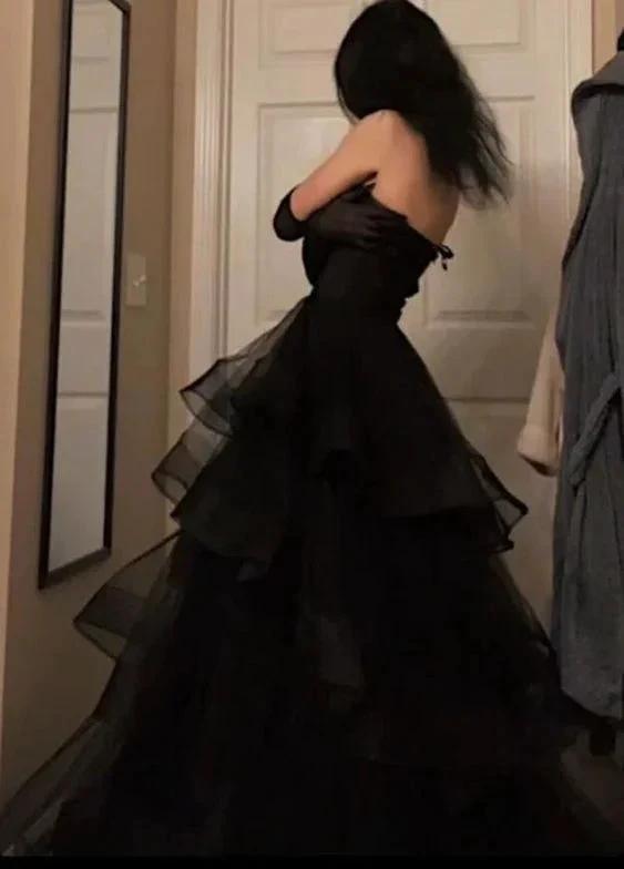 Sweetheart Black Rufflue Long Prom Evening Dress Y1624 by simplepromdress