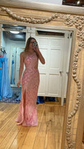 Chic One Shoulder Pink Sequins Evening Dress ,Sparkly Pink Evening Gown Y1633 by simplepromdress