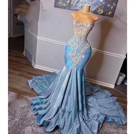 Light blue prom dresses, crystal evening dresses, sequins evening gowns, mermaid prom dresses, court train evening dresses Y1593 by simplepromdress