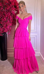 Hot Pink Off The Shoulder Prom Dresses Long Evening Gowns Y1617 by simplepromdress