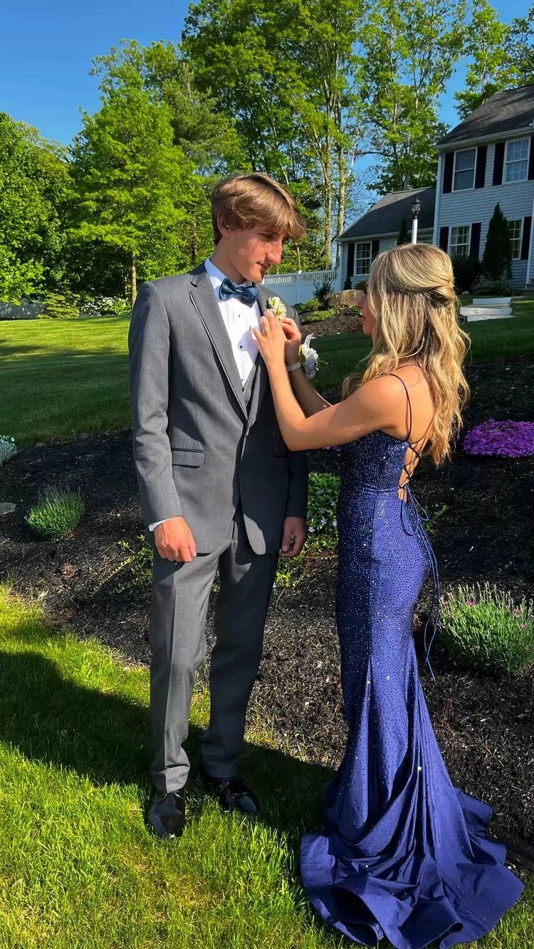 Charming Mermaid Navy Blue Long Prom Dresses,Lace-up Back Evening Dress Y1618 by simplepromdress