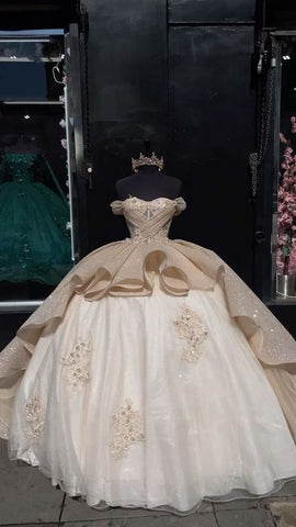 Vestido de fiesta brillante con hombros descubiertos para quinceañeras Y1609
