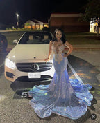 Sparkly Mermaid Blue Sequins Evening Dresses For Black Girls Y1632 by simplepromdress