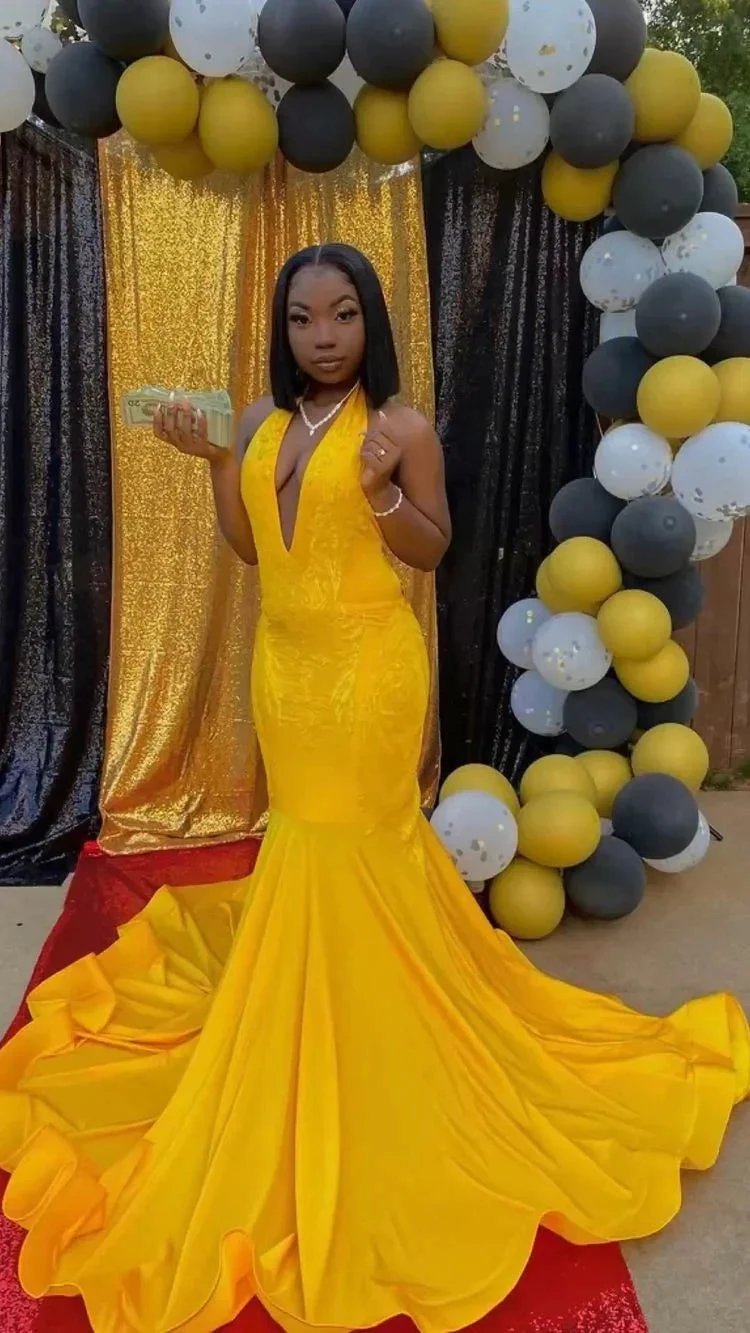 Stunning Yellow Mermaid Prom Dress,Sexy Evening Dress With Train Y1709 by simplepromdress