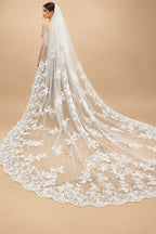 Cathedral Length Bridal Veil 1 Layer Wide Lace Veil with Metal Comb New Pattern for Wedding Real Photo