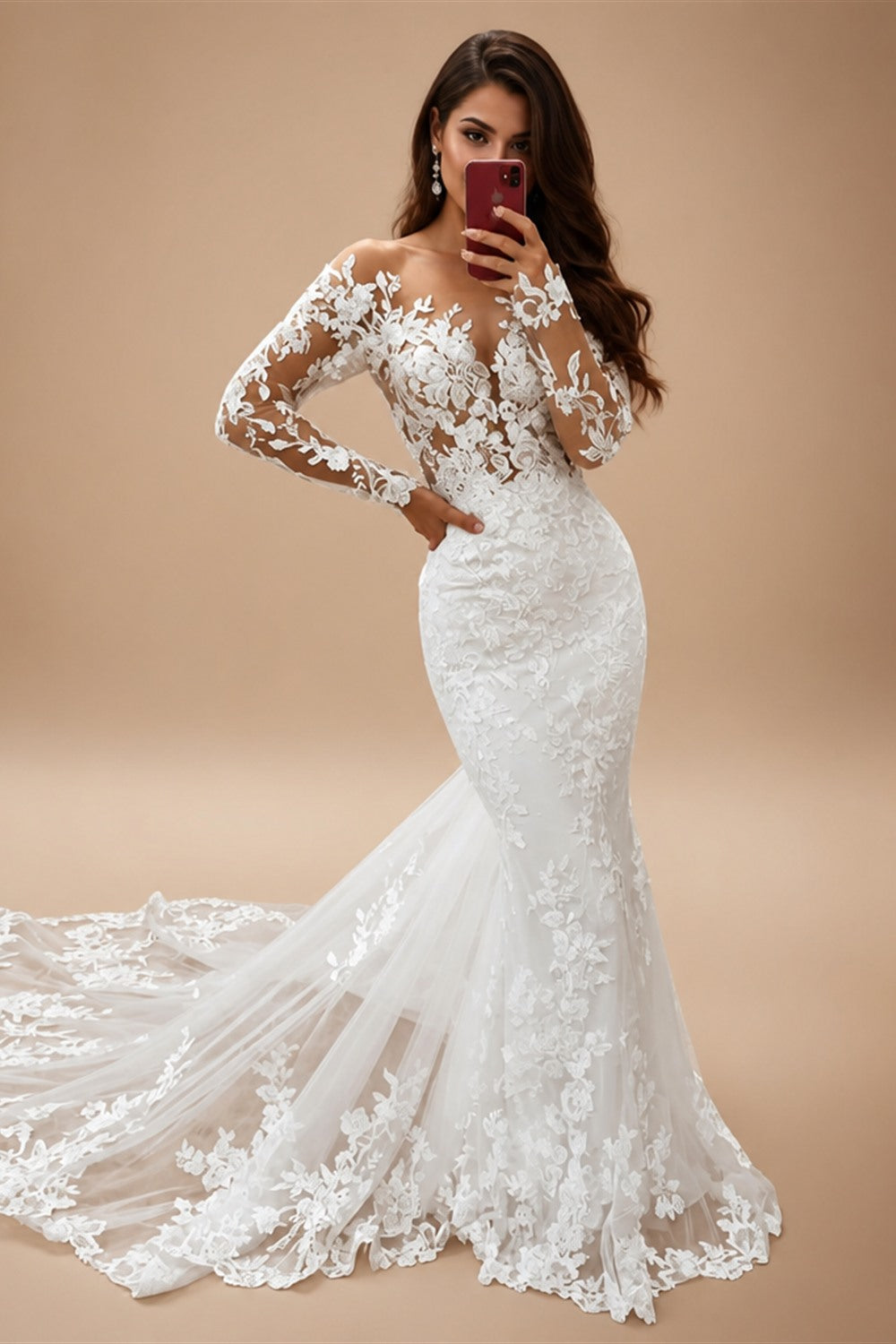 LORIE Boho Wedding Dresses Mermaid Lace Long Sleeves Wedding Gown Vintage White Ivory Custom Made Luxury Bridal Dress Customized
