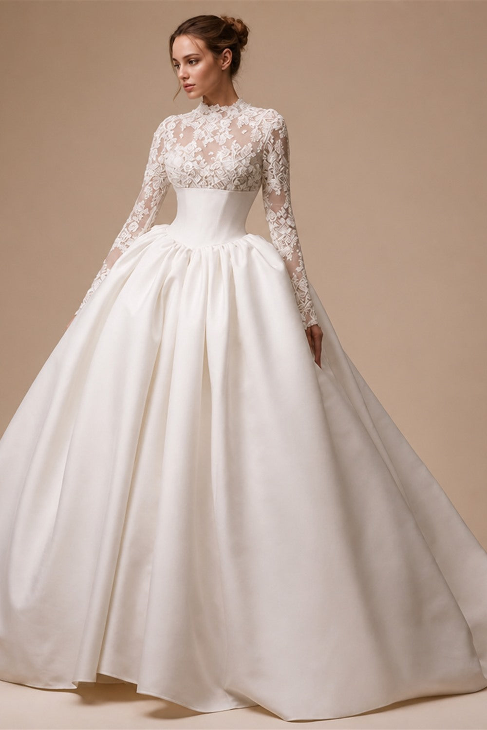 Mocaca Customized Elegant Wedding Dress High-neck Ball Gown Princess Bride Gown Luxury A-line Long Bridal Vestidos De Novia