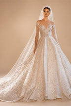 Vestidos De Novia Shining Long Sleeve Ball Gown Wedding Dress Beading Tulle Luxury Hochzeitskleid Button Back Gorgeous Trouwjurk