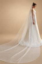 V393 One layer Bridal Veil - White Long Train Wedding Tulle Headpiece for Brides With Comb