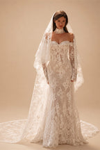 Elegant Ivory Sweetheart Neckline Sheer Lace Mermaid Wedding Dress with Veil ZP133