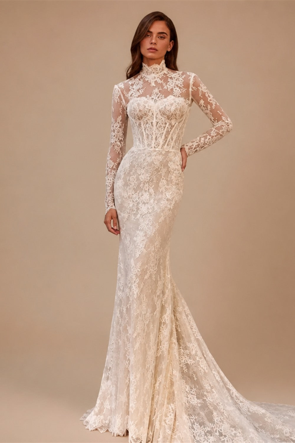 Kyoto Customized Ivory High Neck Lace Wedding Dress Backless Detachable Sleeves vestidos de noche Mermaid robe de mariée 2026