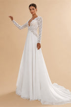New Bride Dresses Customized Sexy ong Sleeves Bohemian Lace Bridal Gowns Backless Summer Chiffon Mariage Boho Wedding Dress
