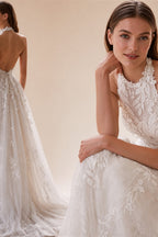 Elegant Flowers Lace Appliques A Line Wedding Dresses 2027 Halter Customized Beach Bridal Gown Custom Vestido De Novia
