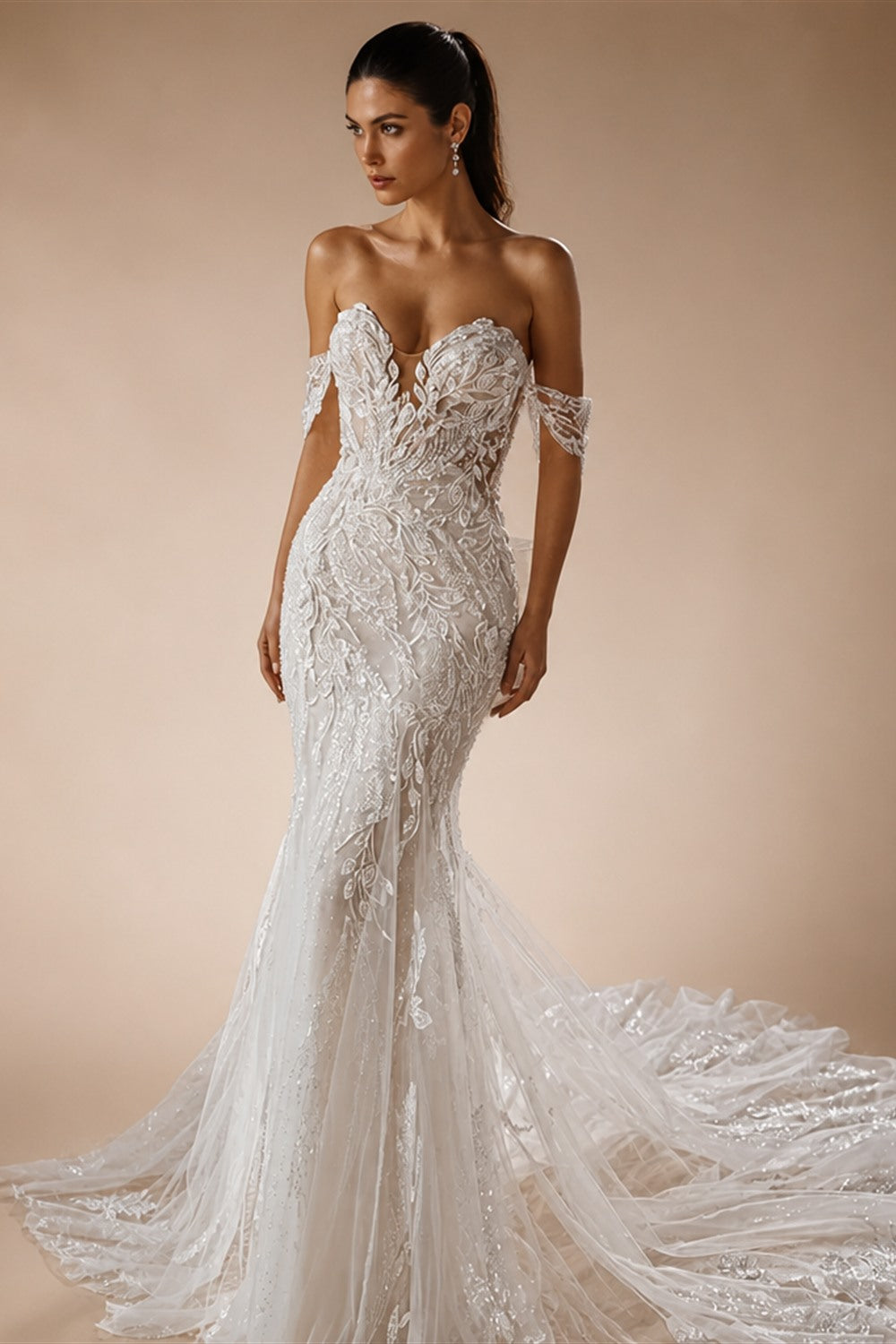 Customized Luxurious Mermaid Wedding Dress For Bride Sexy Backless Lace Appliques Off the Shoulder Sweetheart vestido de noiva