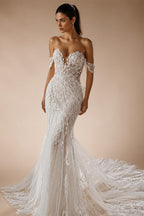Customized Luxurious Mermaid Wedding Dress For Bride Sexy Backless Lace Appliques Off the Shoulder Sweetheart vestido de noiva