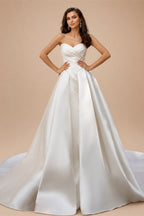 LelaAcra Sleeveless Satin A-Line Wedding Dress 2026 Sweetheart Backless Princess Bride Gown SM184 Plus Size Vestido De Noiva