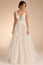 Vintage Lace V-Neck Tulle Wedding Dress Sleeveless Lace Bride Dresses Sexy Backless Open Back Robe De Mariee Customized