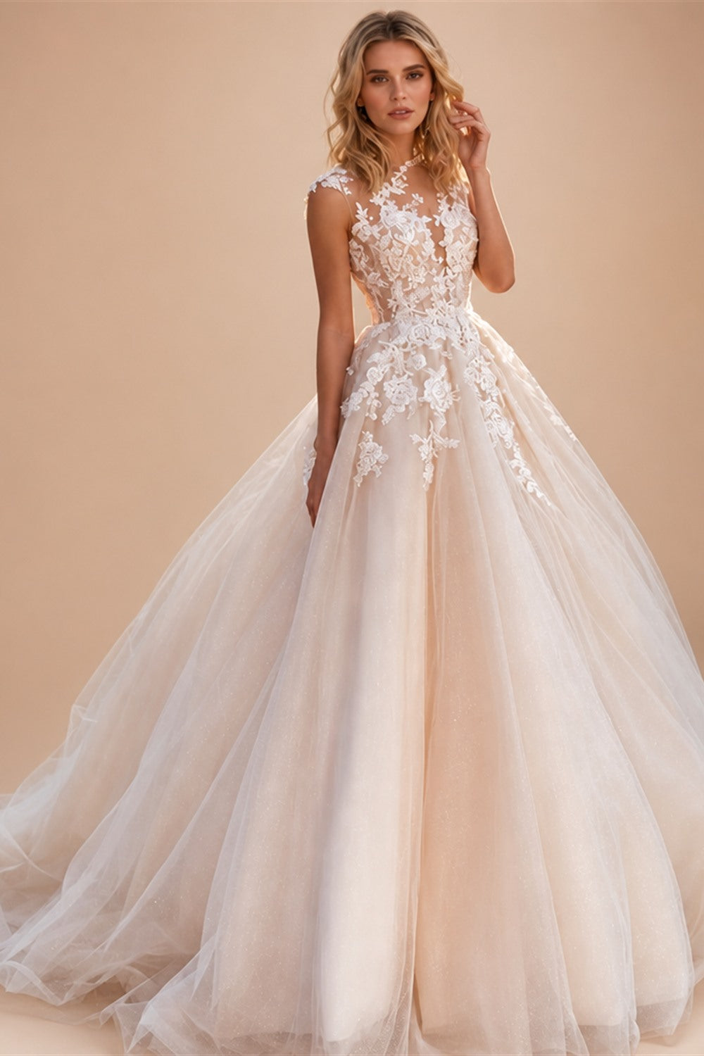 LORI Scoop Lace Applique A Line Wedding Dresses Sleeveless Tulle Boho Bridal Gowns Long Train Elegant Princess Dress Customized