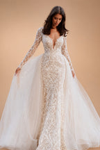 Custom Made Mermaid Wedding Dress With Detachable Lace Full Sleeves