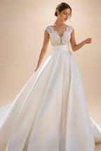Roycebridal Ballgown Wedding Dress V-Neck Lace Cap Sleeve 2026 novias vestidos Illusion Bridal Gowns Chapel Train Customized