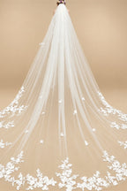 One Layer Cathedral Wedding Veil 3m/4m/5m White Lace Edge Bridal Veil with Comb Ivory Appliqued Real Photo 3m 4m 5m