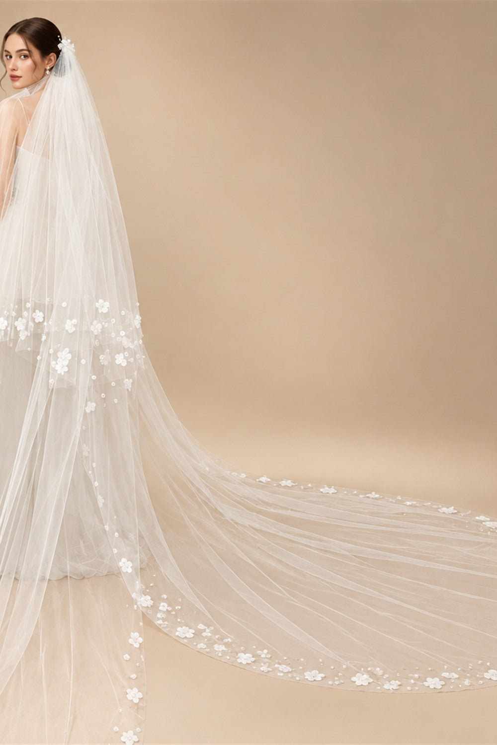 2T Wedding Veil 3D Flowers Long Bridal Veils Pearls Bride Veil Customized