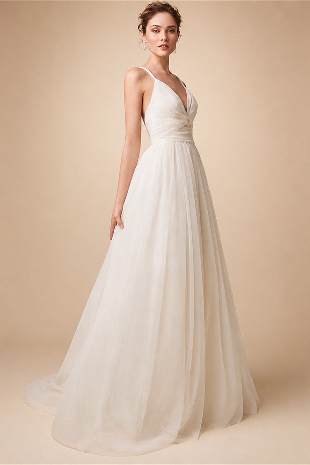 Sexy Spaghetti Straps Tulle Wedding Dress Vestido De Novia Sleeveless V-neck Backless Bride Dresses Robe De Mariage