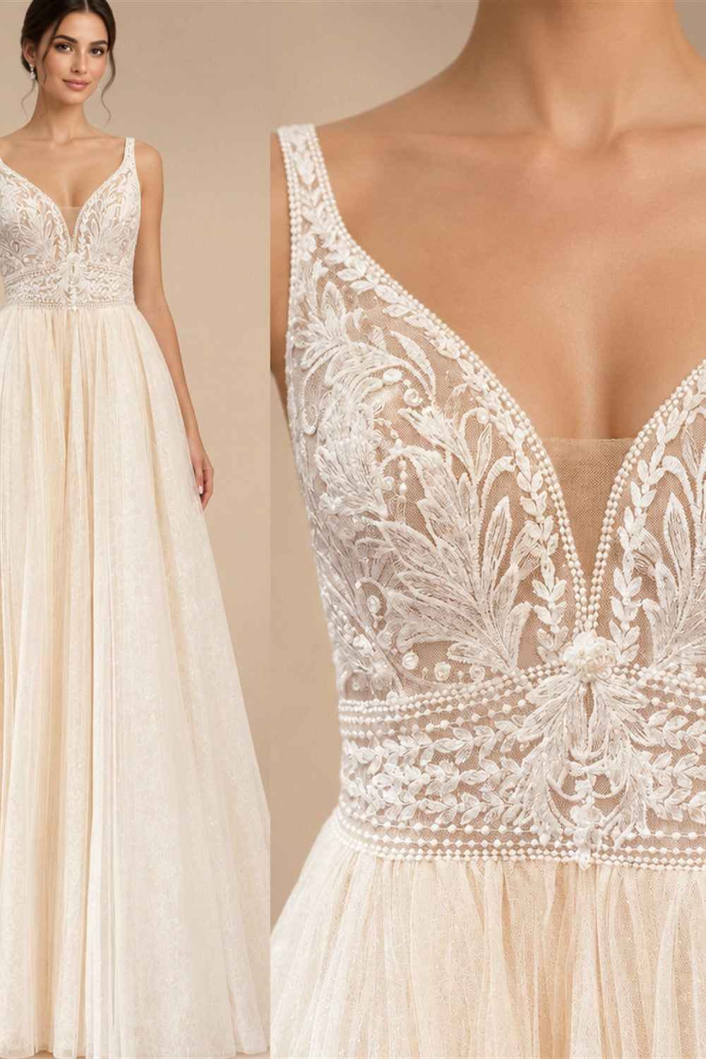 Spaghetti Straps Champagne Boho Wedding Dress For Women Vestido Civil Bridal Church Wedding Gowns suknie slubne