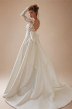 Elegant A-Line Sexy Wedding Dresses Long Sleeve Backless Bridal Dress Lace Bow Luxury Bride Gowns Vestido De Novia Customized