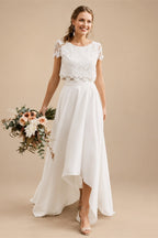 Wedding Dresses Lace A Line Two Piece Chiffon Half Sleeve High Low