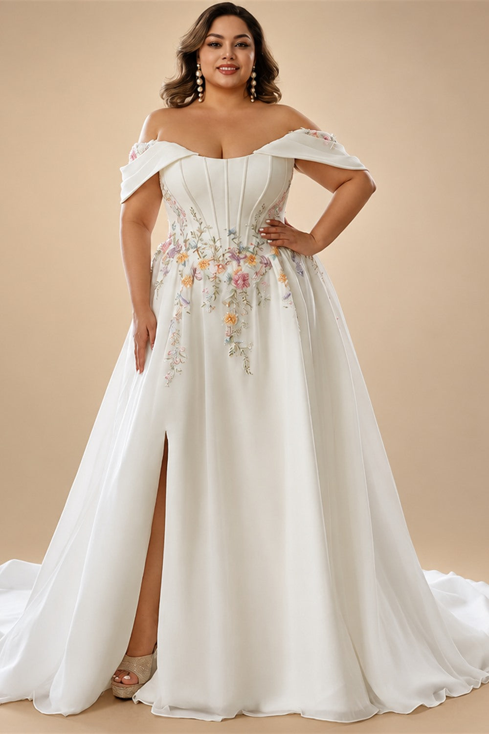 Custom Made Plus Size Strapless Wedding Gown With Lace Appliques