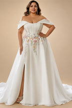 Custom Made Plus Size Strapless Wedding Gown With Lace Appliques