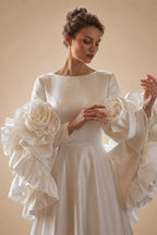 Ivory  Romantic A-Line Satin Wedding Dress 3D Rose Floral With Veil  ZP033