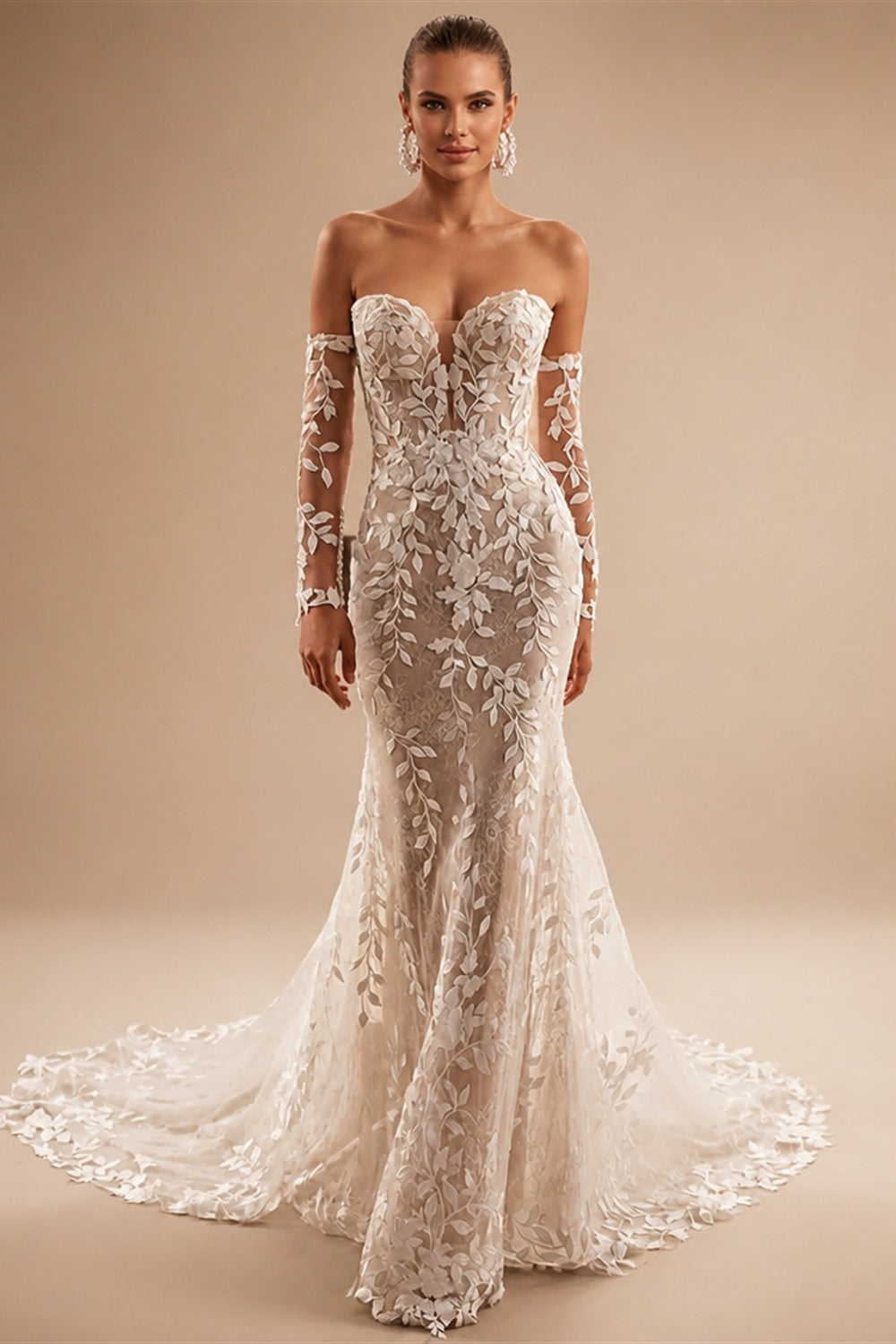 RODDRSYA Mermaid Long Sleeves Wedding Dresses Elegant Boho Off Shoulder Lace Applique Bridal Dress Customized Vestidos De Novia
